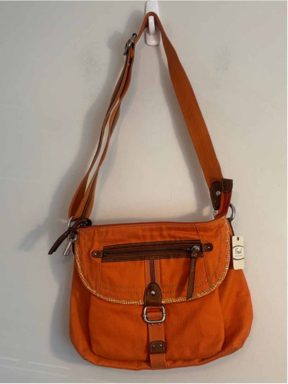 Vtg Fossil Destin Flap Orange Canvas Crossbody Bag NWT NOS Boho Peasant Indie